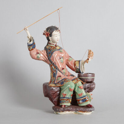 A Chinese Foshan Ceramic Chinese Lady Statue