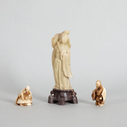 A Chinese Jade Carved Lady and Two Figurers