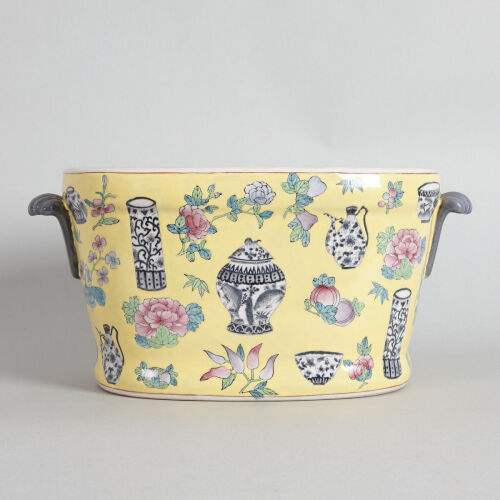A Chinese Yellow Ground Famille Rose Planter
