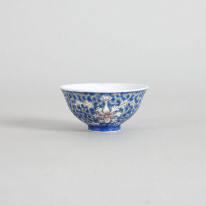 A Late 19th Century Chinese Blue-enamelled 'Floral' Cup (Qianlong Nian Zhi Mark)