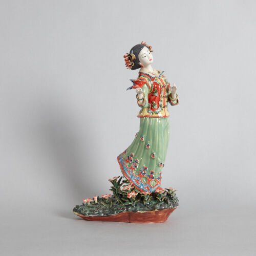 A Chinese Foshan Ceramic Chinese Lady Statue