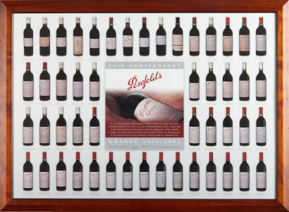 (1) A Framed Vintage Poster of Penfolds Grange Vintages 1951-2000