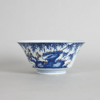 A Chinese Underglaze-red and Blue 'Prunus and Pine' Bowl (Da Qing Qianlong Nian Zhi Mark)