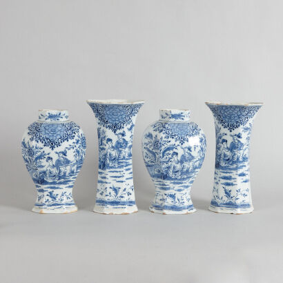 Four 18th Century Blue and White 'Figural' Vases