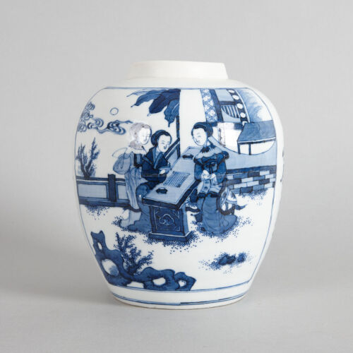 A Chinese Blue and White 'Lady and Kid' Jar