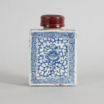 A Chinese Mid Qing Dynasty Blue and White Square Tea Caddy