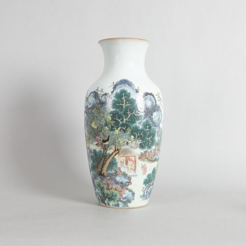 A Chinese Mid Qing Dynasty Famille Rose 'Landscape and Figure' Vase