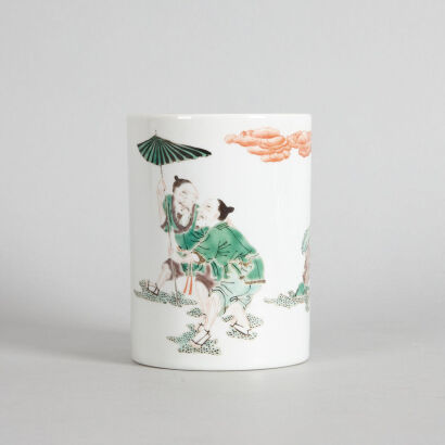 A Chinese Famille Verte 'Figural' Brush Pot