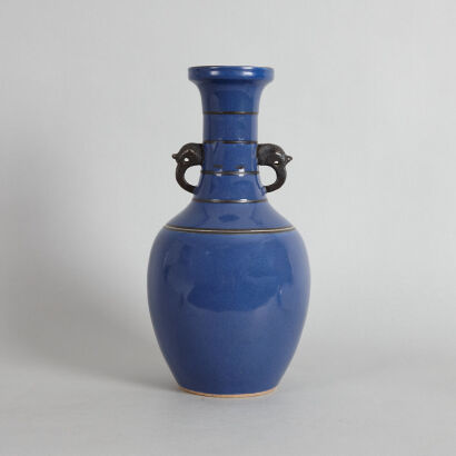 A Late 18th to Early 19th Century Chinese Powder-blue Vase with two handles