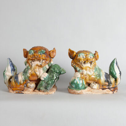 A Pair of Chinese Tri-colour Liondogs