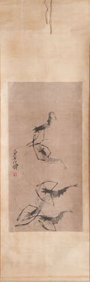 A Chinese Painting of Prawns (Qi Baishi Mark)