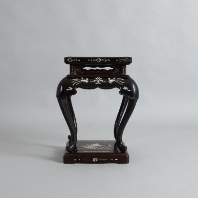 A Chinese Late Qing Dynasty Black Lacquer Inlaid Mother-of-Pearl Side Table