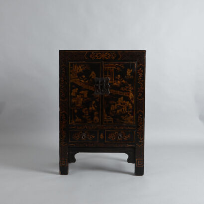 A Chinese Black Lacquer Gilt Cabinet