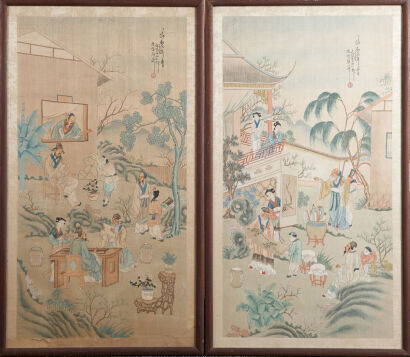 Two Chinese Painting of Lady on silk