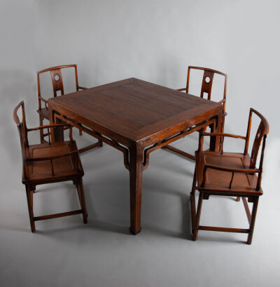 A Chinese Wooden Table and Four Chairs Set