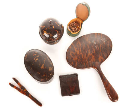 Assorted Faux Tortoise Shell Dressing Table Accessories, with Stud Box and Gold Studs