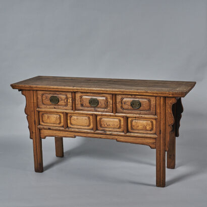 A Chinese Qing Dynasty Elm Altar Table with three Drawer