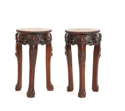 A Pair of Chinese Flower Pot Stands with marble top