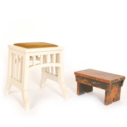 Small Painted Wooden Stool and Other and side chair