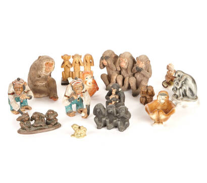 10 Assorted Monkey Fiqures and 2 German Porcelain Monkeys (12)