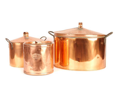 3 Large Copper Lidded Pots