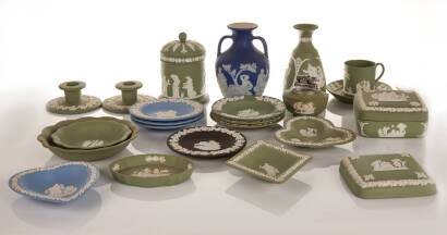 A Large Lot of Assorted Wedgwood Jasperware Green, Black & Blue