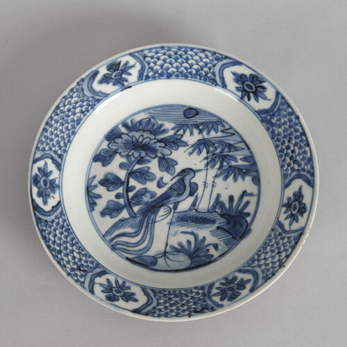 A Chinese Ming Dynasty Zhangzhou Blue and White 'Floral and Bird' Saucer