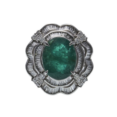 Platinum 9.44ct Emerald and Diamond Cluster Ring