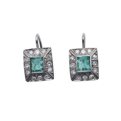 9ct White Gold Traditional Emerald and Diamond Earrings