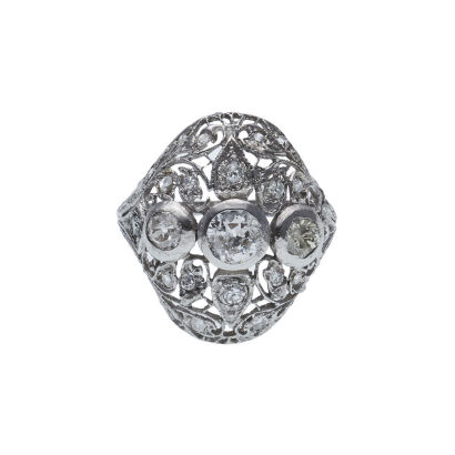 18ct White Gold Belle Epoque Style Diamond Ring