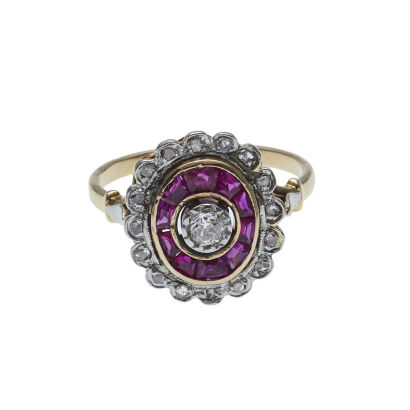 18ct and Platinum Vintage Synthetic Ruby and Diamond Ring