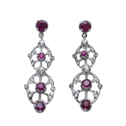 18ct Estate Ruby and Diamond Earrings