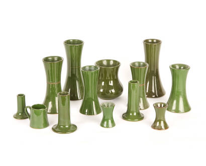 Assorted Green Glaze Pottery Lovatts, Timaru, etc (12)