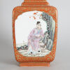 A Chinese Early Republic Period Famille Rose and Iron Red 'Figural' Square Vase with dragon handles (Da Qing Qianlong Nian Zhi Mark) - 4