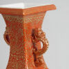 A Chinese Early Republic Period Famille Rose and Iron Red 'Figural' Square Vase with dragon handles (Da Qing Qianlong Nian Zhi Mark) - 6