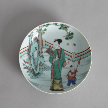 A Chinese Famille Verte 'Figural' Dish (Da Qing Kangxi Nian Zhi Mark)