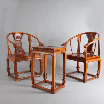 Chinese Rosewood Set - Two Armchairs and a Table