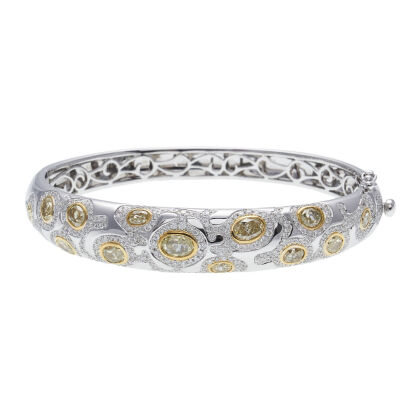 18ct White Gold Yellow and White Diamond Bangle