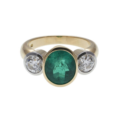 Important Platinum & 18ct Emerald and Diamond Three Stone Ring