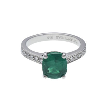 Platinum Emerald and Diamond Ring