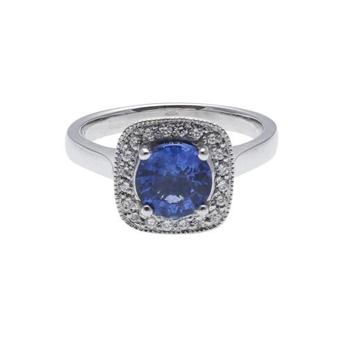 18ct White Gold Modern Sapphire and Diamond Cluster Ring