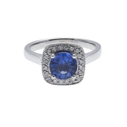 18ct White Gold Modern Sapphire and Diamond Cluster Ring