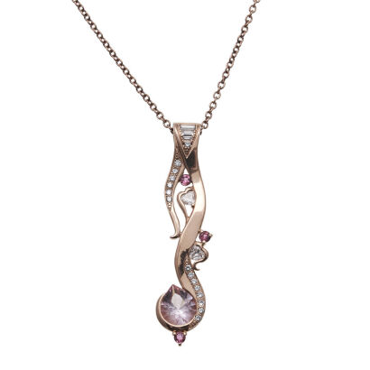 9ct Rose Gold Morganite, Tourmaline and Diamond Pendant