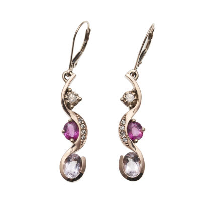 9ct Rose Gold Pink Sapphire, Morganite and Diamond Drop Earrings