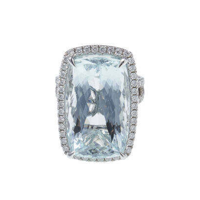 14ct White Gold Aquamarine and Diamond Ring