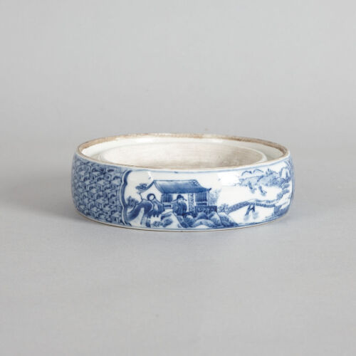 A Chinese Blue and White 'Landscape and Figural' Inkstone (Da Qing Guangxu Nian Zhi Mark)