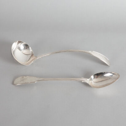 A Matching Sterling Silver Soup Spoon and Ladle