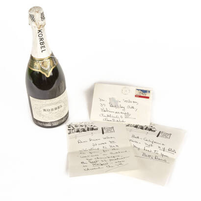 A Hand Written and Autographed Letter from Bette Davis and Bottle of Korbel Champagne