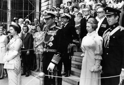 The Queen, Prince Philip, Princess Anne and Captain Mark Phillips at Parliament