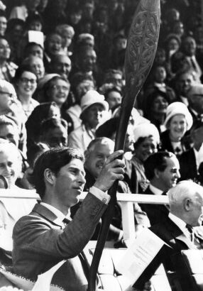 Prince Charles with a Carved Paddle